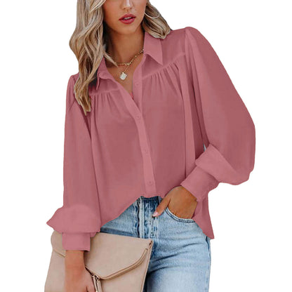 Blouse Boutonnée à Manches Bouffantes Élégante pour Femmes Chic und Stil