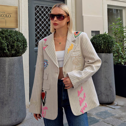 Blazer surdimensionné pour femmes avec design de broderie créatif Chic und Stil