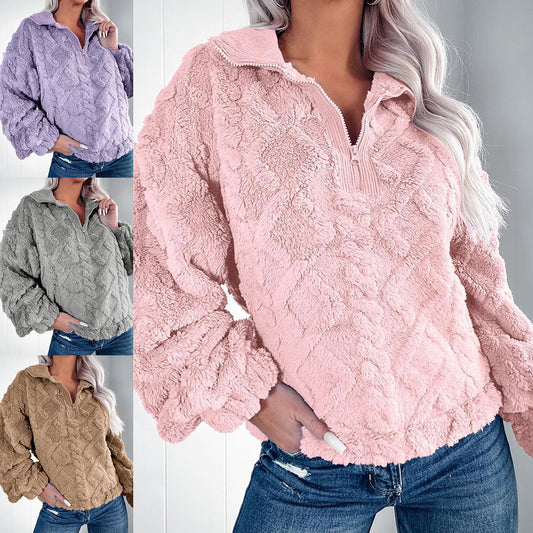 Pull en polaire douillet pour femmes avec fermeture éclair et motif alvéolé Chic und Stil