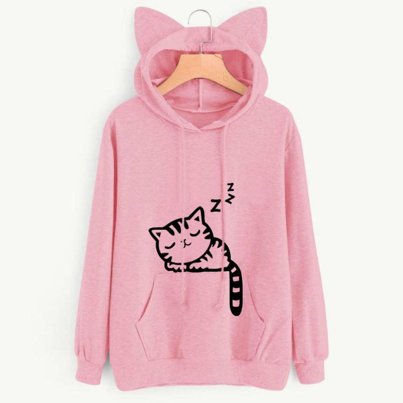 Pull à capuche pour femmes avec oreilles de chat et impression mignonne Chic und Stil