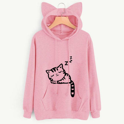 Pull à capuche pour femmes avec oreilles de chat et impression mignonne Chic und Stil