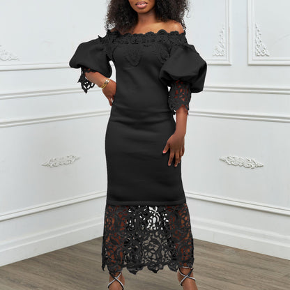 Robe maxi off-shoulder pour dames avec des accents en dentelle et une coupe flatteuse pour la silhouette Chic und Stil