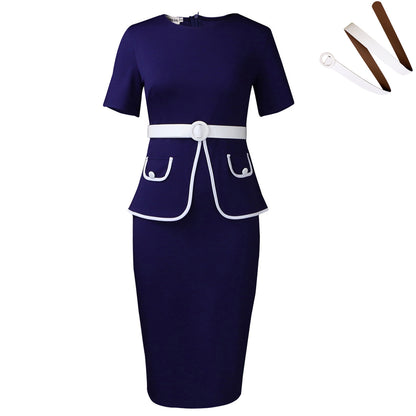 Femme Robe cintrée élégante avec application de poches pétillante et large ceinture Chic und Stil