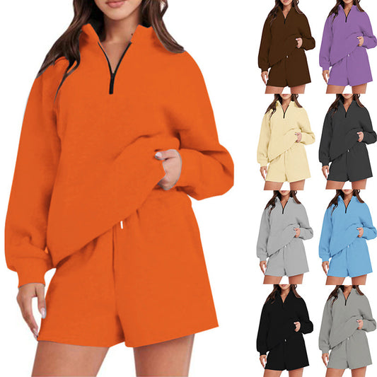Ensemble de loisirs confortable pour femmes avec fermeture éclair à mi-hauteur et shorts Chic und Stil