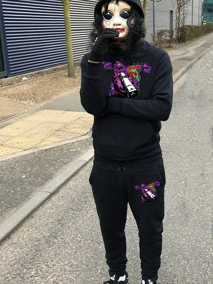 Men's Urban Hoodie with Graphic Design and Chic Jogging Pants