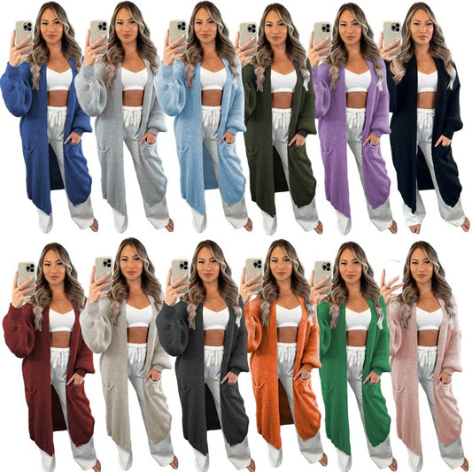 Dames Grande manteau en tricot avec manches longues et poches pratiques Chic und Stil