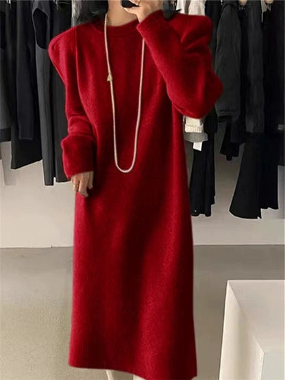 Robe en tricot élégante pour femmes avec des manches bouffantes et un col rond Chic und Stil