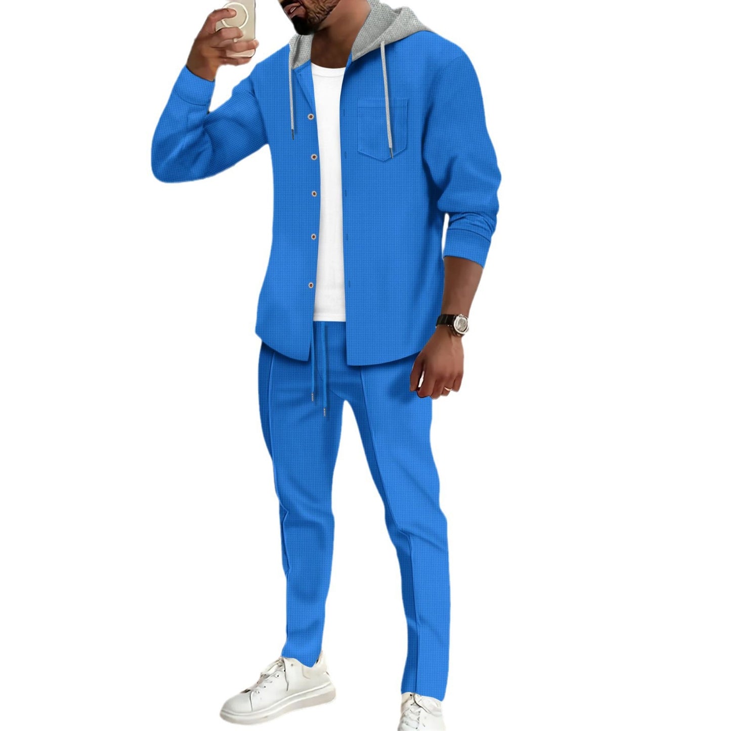 Costume de loisirs pour hommes avec haut boutonnable et capuche décontractée Chic und Stil
