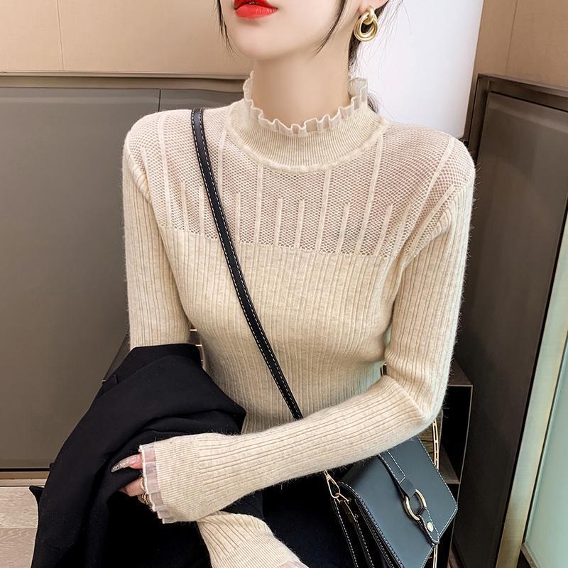 Pull en tricot à la mode pour femmes avec structure côtelée et col accrocheur Chic und Stil