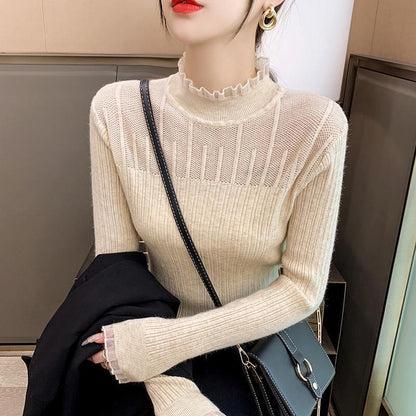 Pull en tricot à la mode pour femmes avec structure côtelée et col accrocheur Chic und Stil