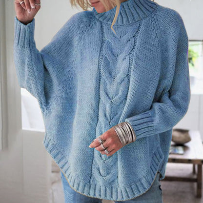 Pull femme en mailles grossières avec col montant et motif en torsades Chic und Stil