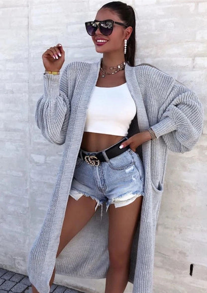 Dames carte tricot décontractée avec décolleté en V profond et poches généreuses Chic und Stil