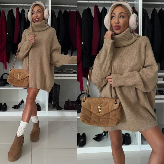 Pull avec col roulé oversized pour femmes en tricot de haute qualité Chic und Stil