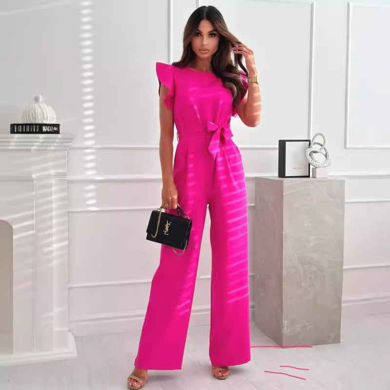 Combinaison élégante à jambes larges pour femmes avec des manches à volants Chic und Stil