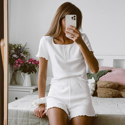 Dames Ensemble court confortable à manches courtes avec structure en rib et matériaux faciles d'entretien Chic und Stil