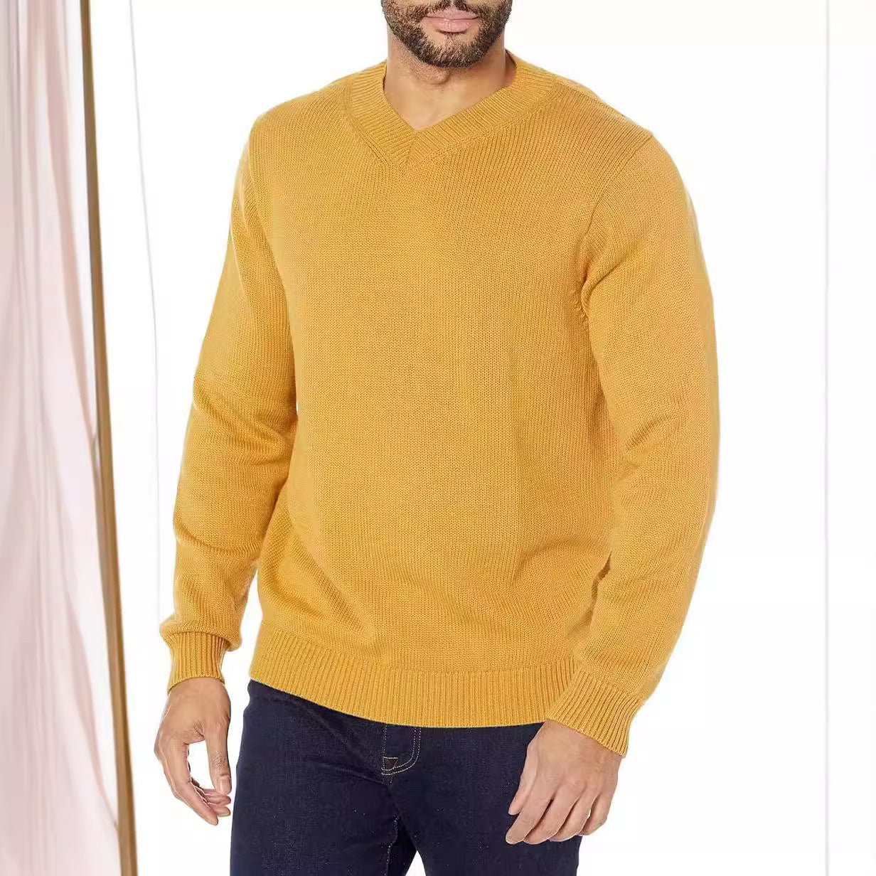 Pull en V à col pour hommes en tricot fin Chic und Stil
