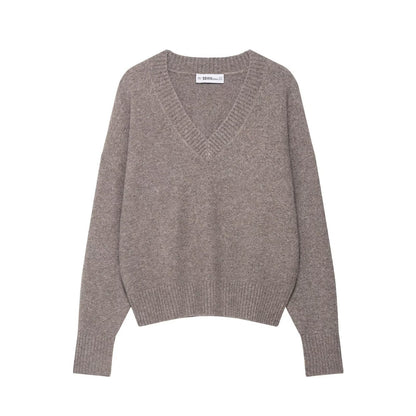 Pull décontracté pour femmes avec décolleté en V et tricot côtelé Chic und Stil