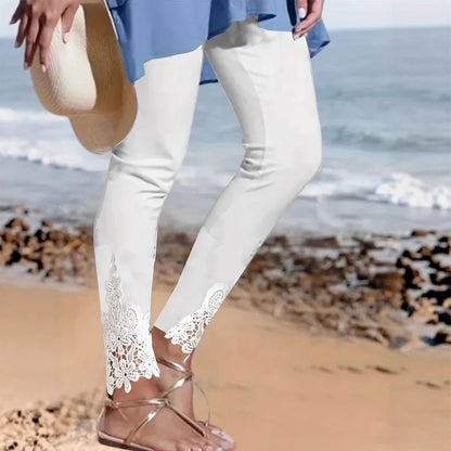 Dames Élegantes Leggings avec Décoration en Dentelle Chic und Stil