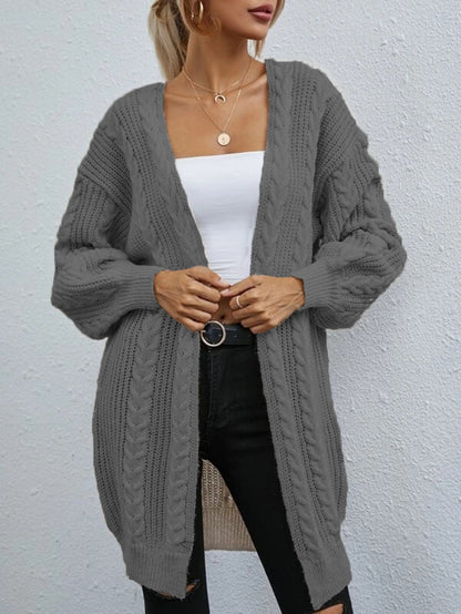 Dames gros tricot cardigan avec capuche et design en torsades Chic und Stil
