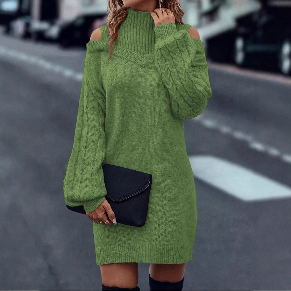 Robe en tricot pour femmes avec design off-shoulder et tricot unique en torsade Chic und Stil