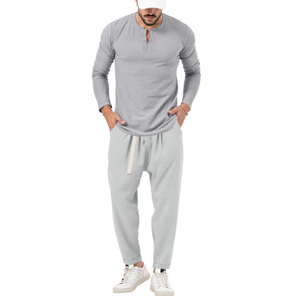 Men's Casual Long Sleeve Henley T-Shirt and Comfortable Jogging Pants Set Chic and Style