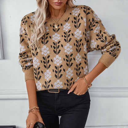 Pull décontracté pour femmes avec motif floral et col rond Chic und Stil