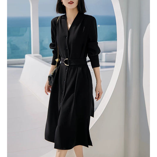 Robe midi élégante pour femme avec ceinture Chic und Stil