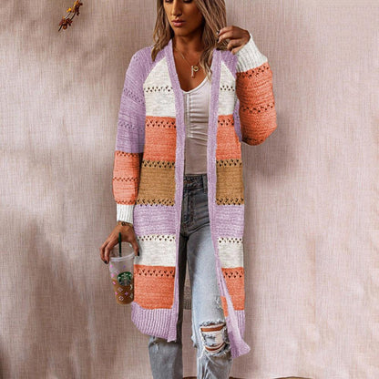 Veste en tricot pour femmes au style patchwork rétro avec des manches longues et une ouverture devant Chic und Stil