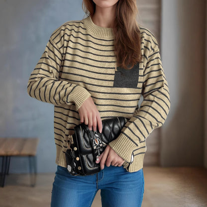 Pull décontracté en tricot pour femmes avec un large motif rayé et des épaules dépassées Chic und Stil