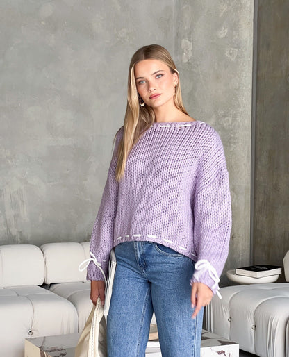 Pull décontracté pour femmes avec épaule dénudée et ceinture décorative à nouer Chic und Stil