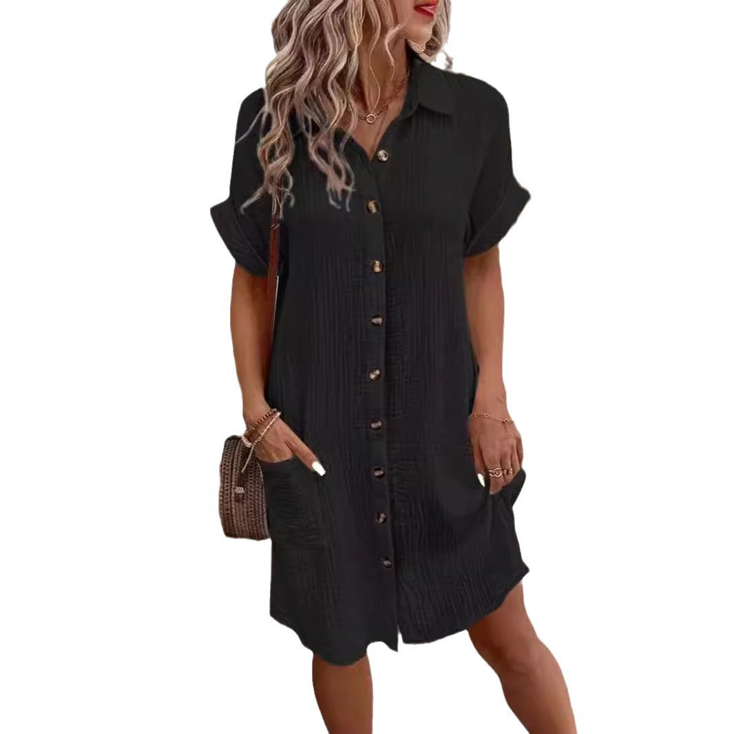 Robe chemise à boutons pour dames en coton respirant avec poches Chic und Stil