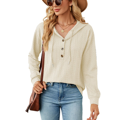 Pull à capuche décontracté pour femmes avec surface texturée et détails de boutons Chic und Stil