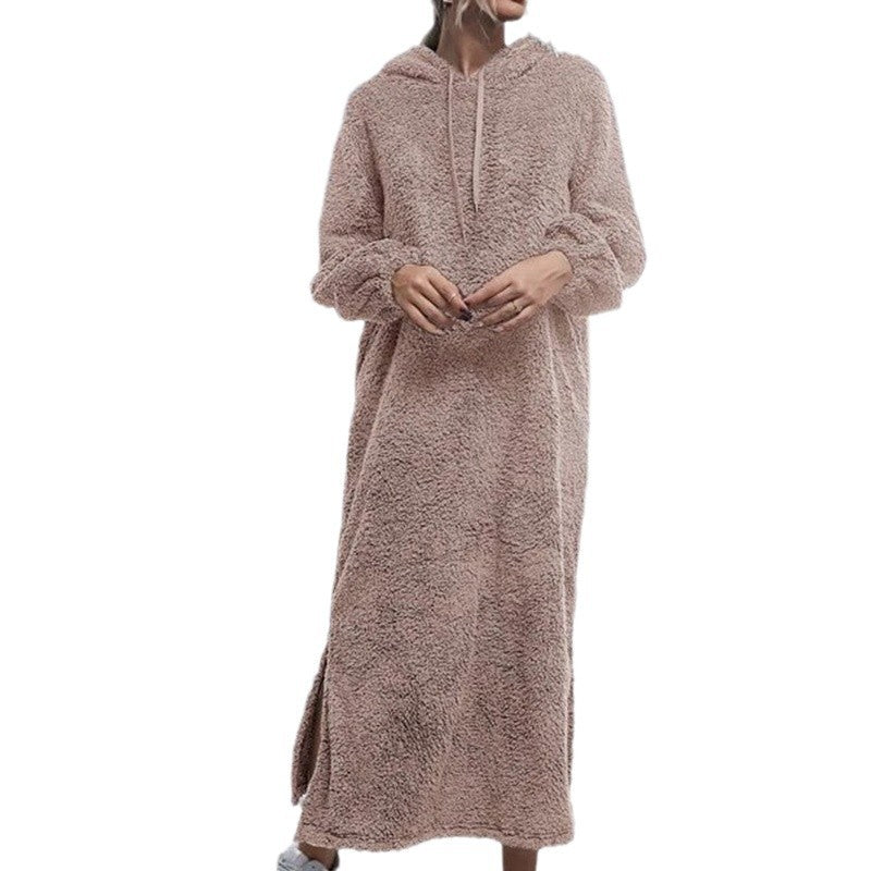 Femme Robe à capuche en polaire floue avec oreilles et fentes latérales Chic und Stil