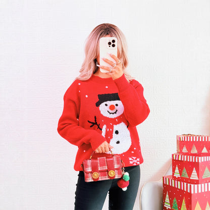 Pull féminine de Noël avec motif de bonhomme de neige festif et coupe confortable Chic und Stil