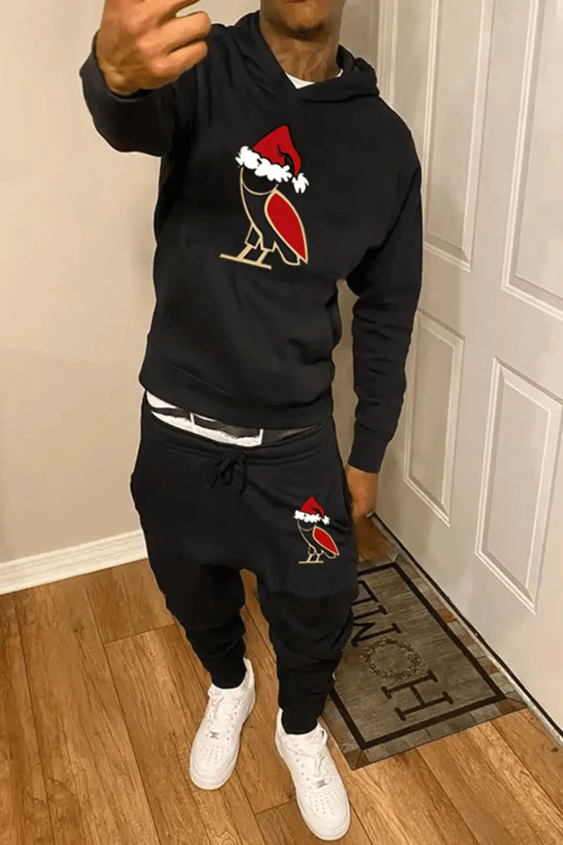 Women's hoodie and jogger pants set with festive design Chic and Style