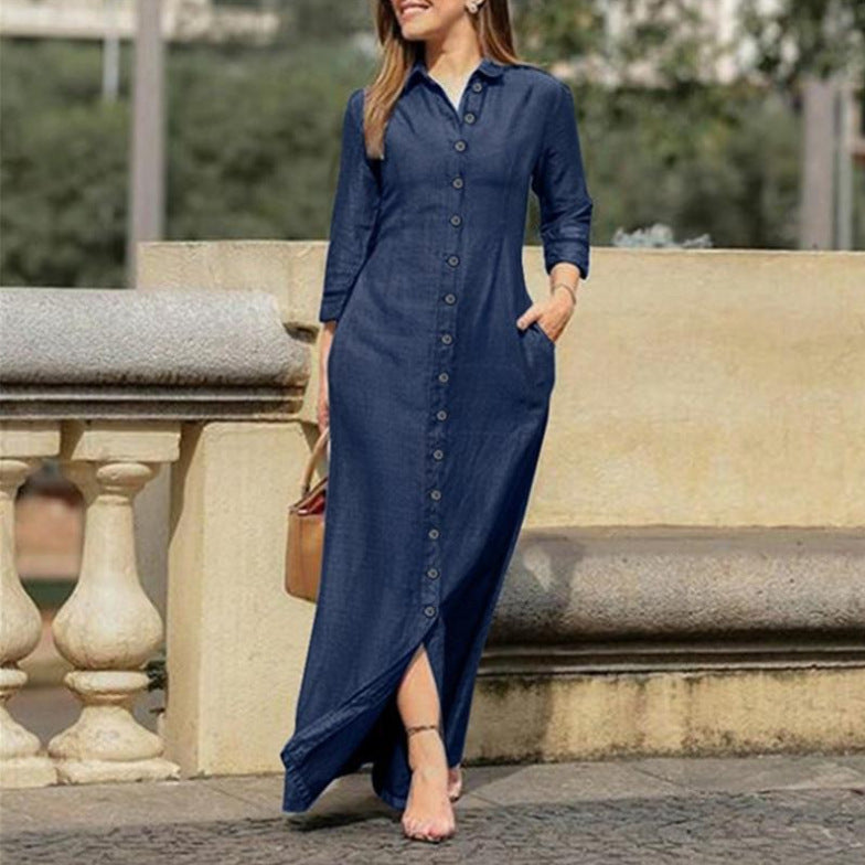 Robe maxi à manches longues avec patte de boutonnage et poches latérales Chic und Stil