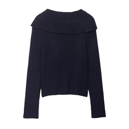Dame pull en tricot stylé avec col asymétrique et fermeture éclair Chic und Stil