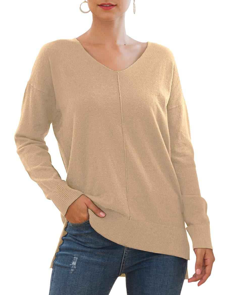Pull élégant femmes à décolleté en V avec ourlet asymétrique Chic und Stil