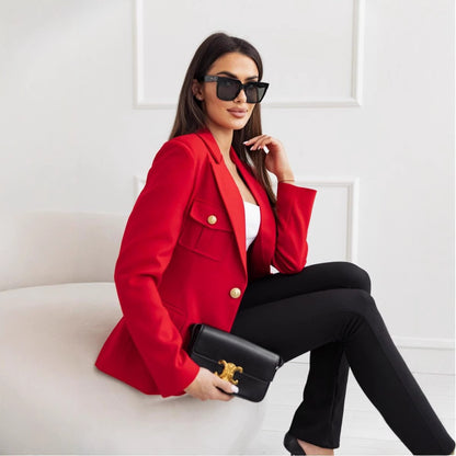 Dames Blazer à la mode avec poches brodées et élégante patte de boutonnage Chic und Stil