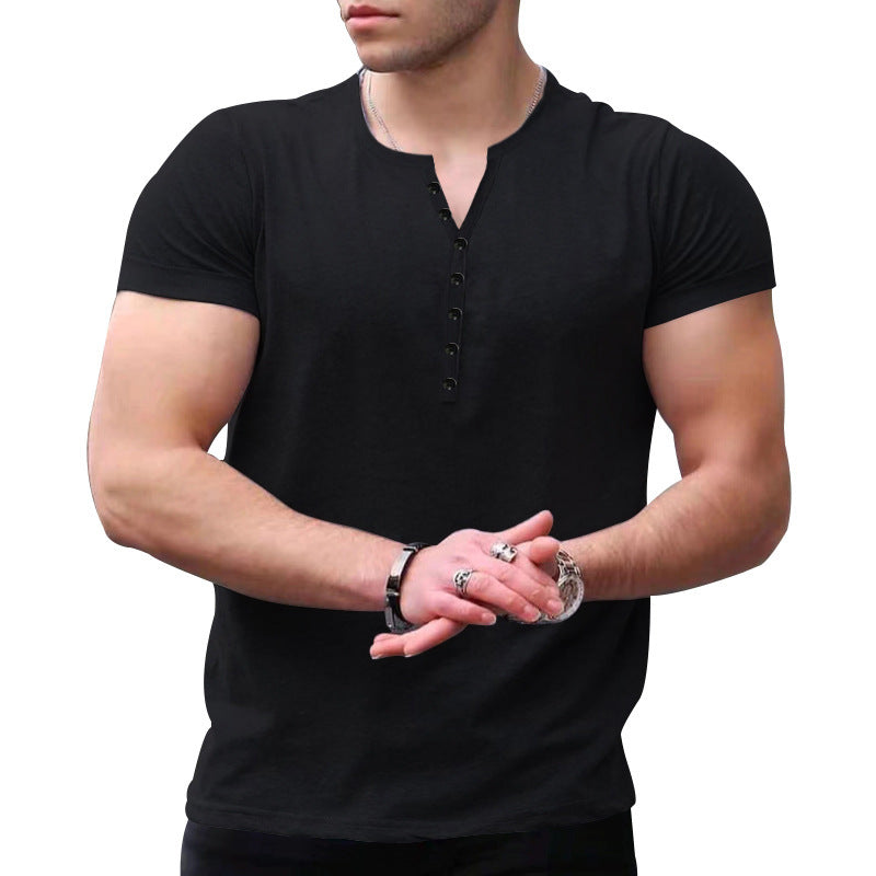 Chemise Henley à manches courtes pour hommes avec patte de boutonnage et coupe ajustée Chic und Stil