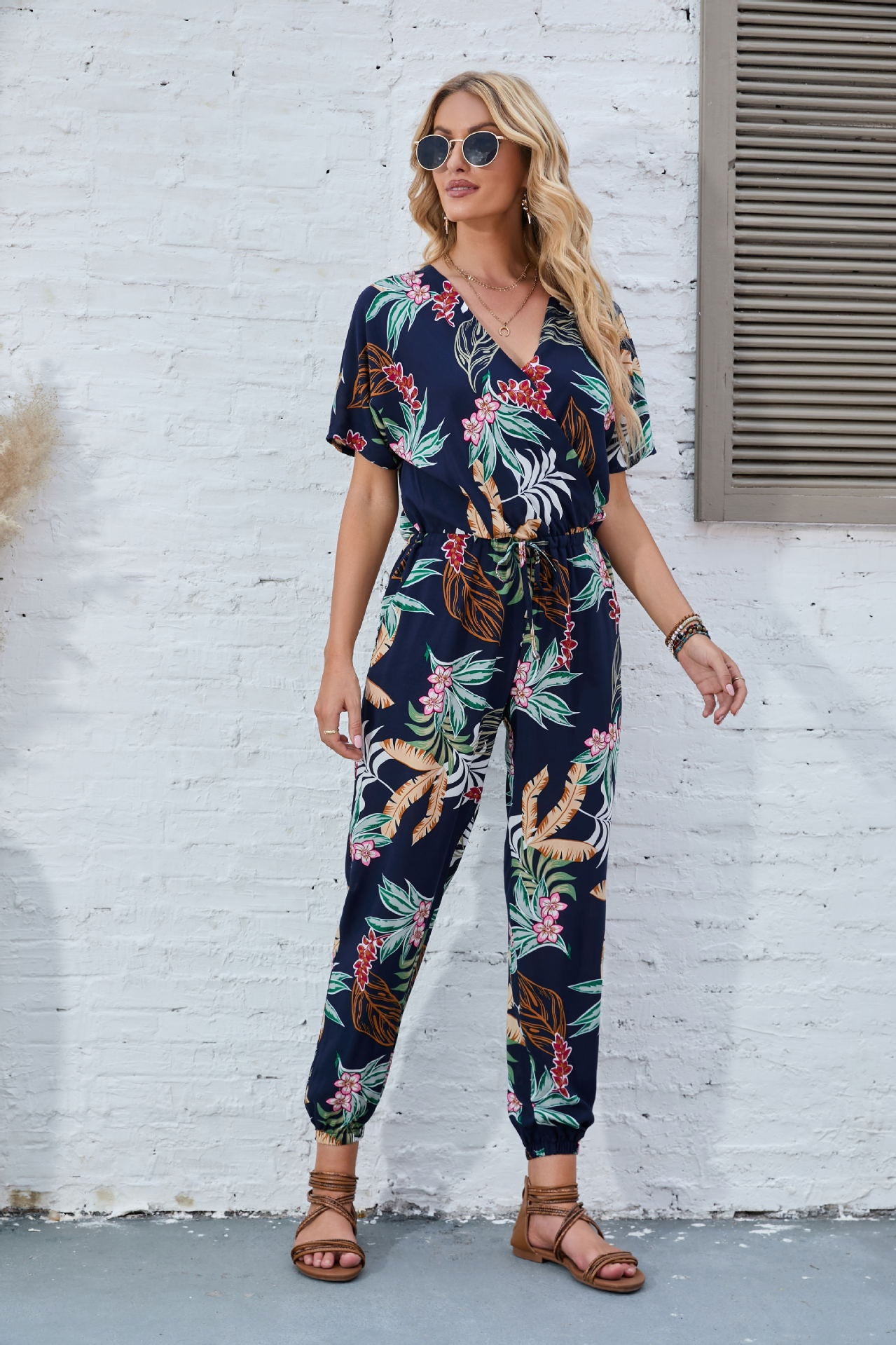 Dames Détente Ajustée Motif Floral Salopette Chic und Stil