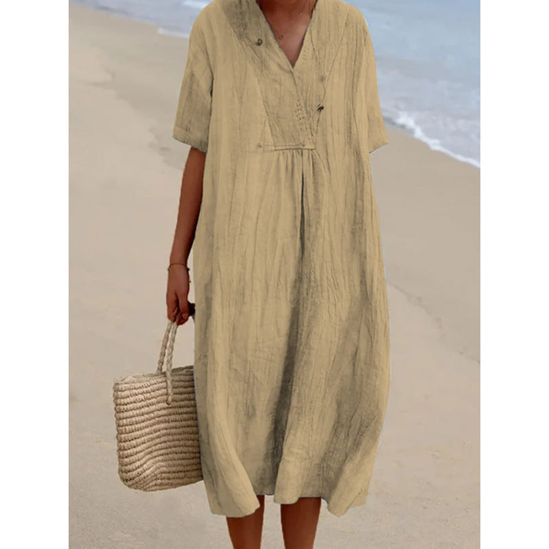 Robe midi décontractée pour dames avec décolleté en V et coupe ample Chic und Stil