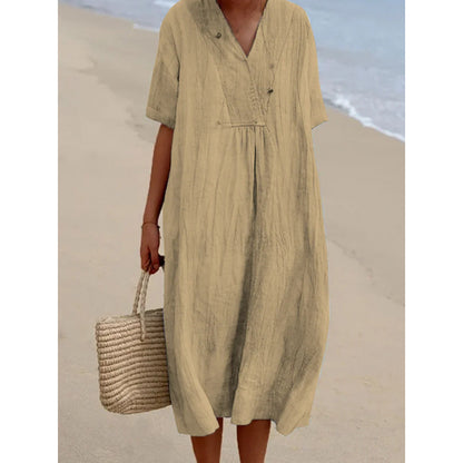 Robe midi décontractée pour dames avec décolleté en V et coupe ample Chic und Stil