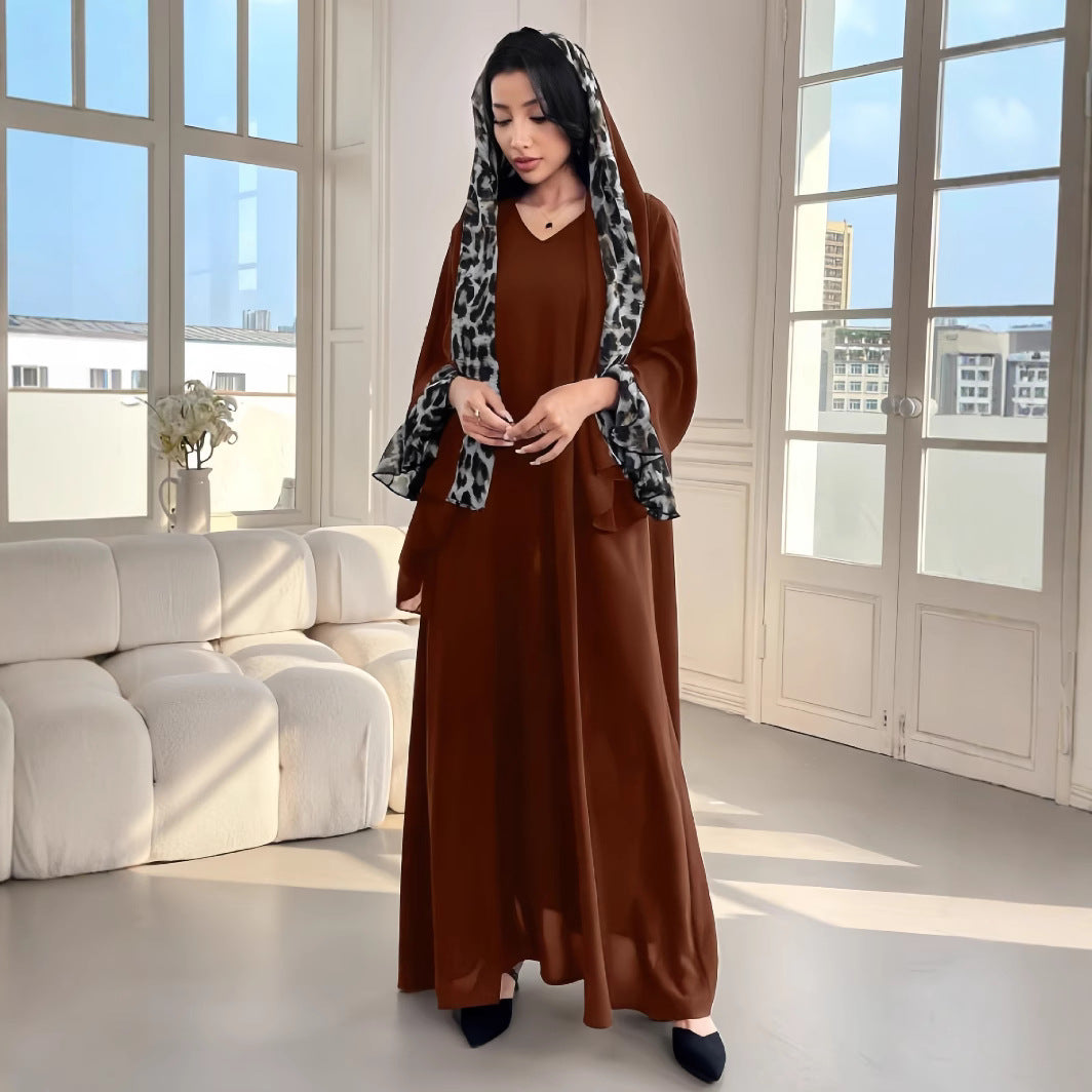 Robe maxi fluide pour dames avec des manches élégantes et décolleté en V Chic und Stil