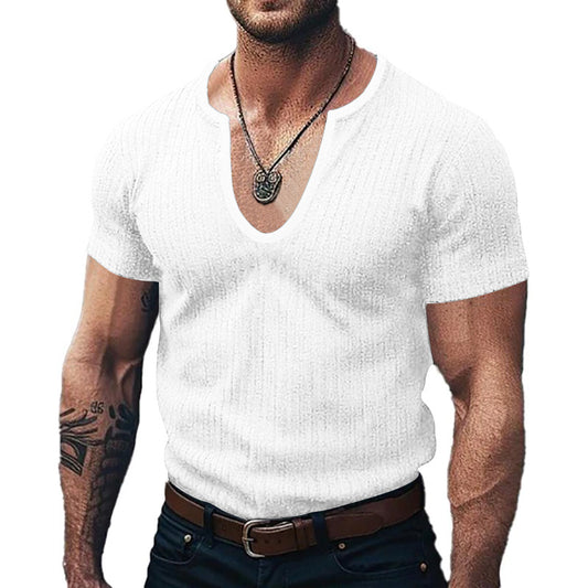 T-shirt pour hommes à col en V côtelé Chic und Stil