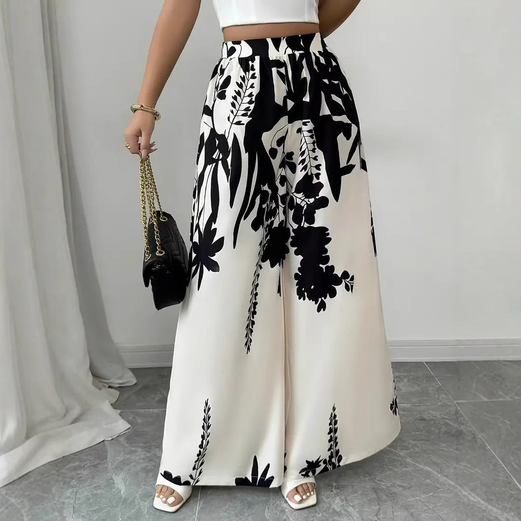 Palazzo pants for women with floral pattern and elastic waist Chic und Stil