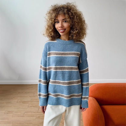 Pull en tricot épais pour femmes avec un motif rayé original Chic und Stil
