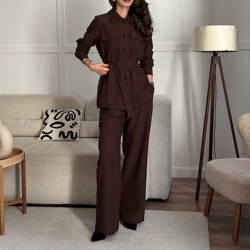 Elegant trench coat for women with tie belt and loose pants Chic and Style