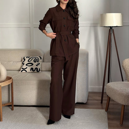 Elegant trench coat for women with tie belt and loose pants Chic and Style