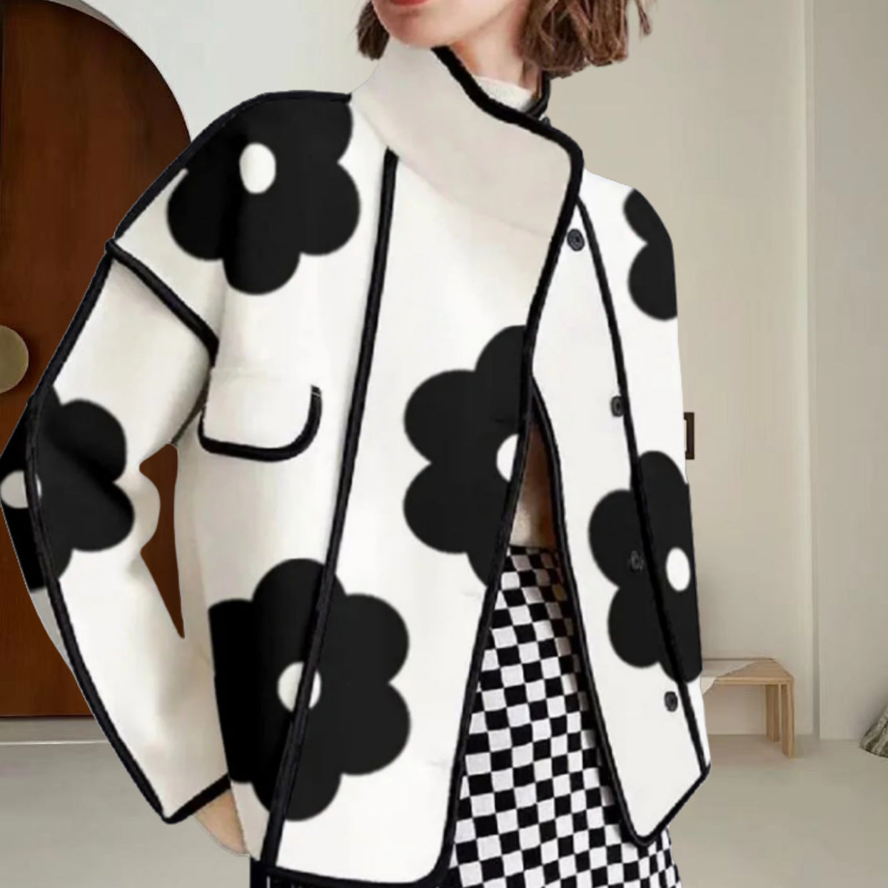 Damen modische Übergangsjacke mit floralem Muster Chic und Stil